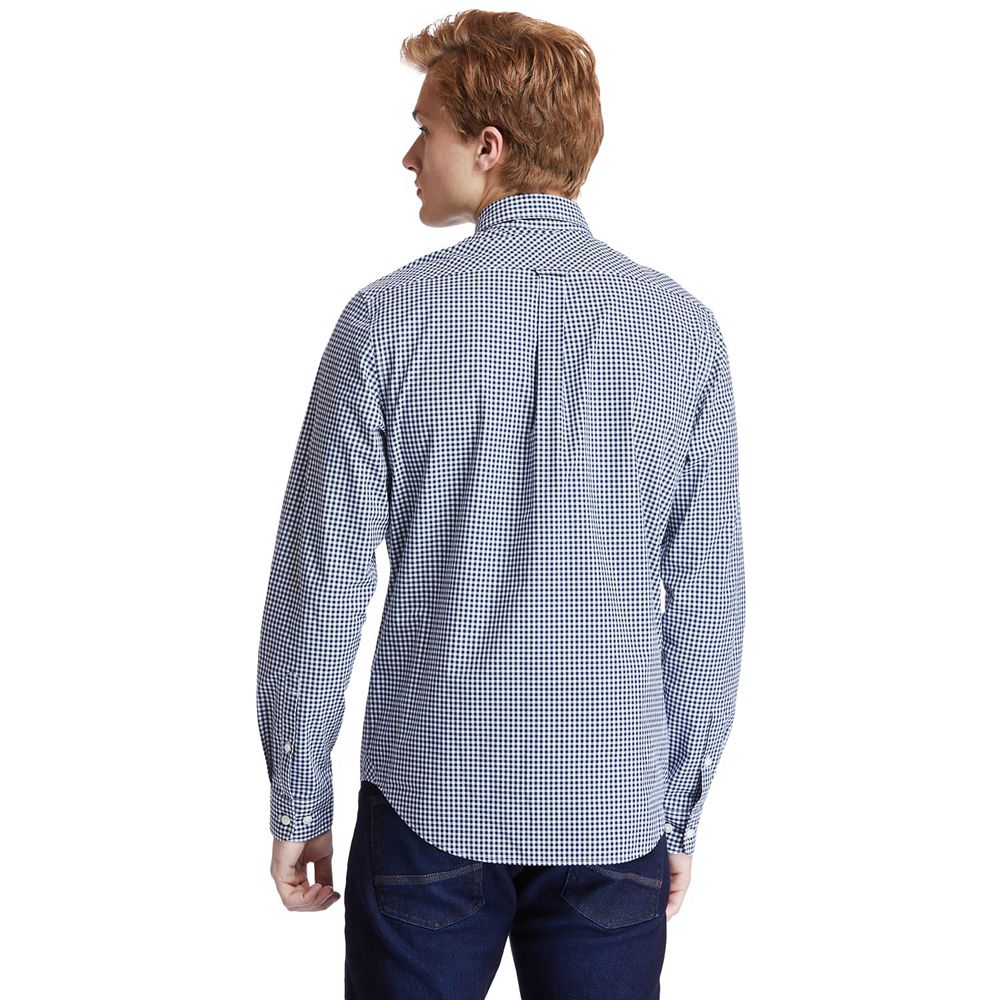 Camisa Timberland Hombre Suncook River Long-Sleeve Poplin Gingham Azules - Chile TEK-896103